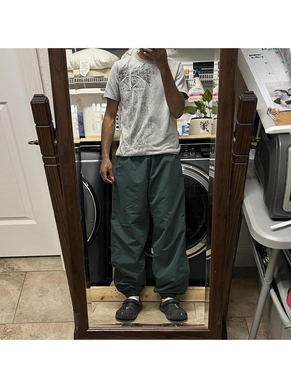 Perry Ellis Baggy Green Track Pants Sz. L Jogger Y2K Vintage Drawstring Waist